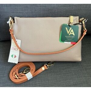VALENTINA Genuine Leather Crossbody Bag - Handmade In Italy NWT Latte - Cognac